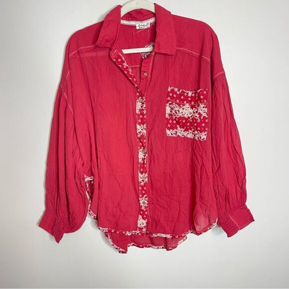 Free People balloon sleeve light weight oversized shirt NWOT - Picture 1 of 11